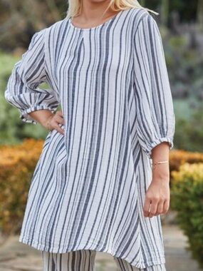 Bryn Walker Lucien Striped Gauze Cotton Tunic Dress Lagenlook Size M